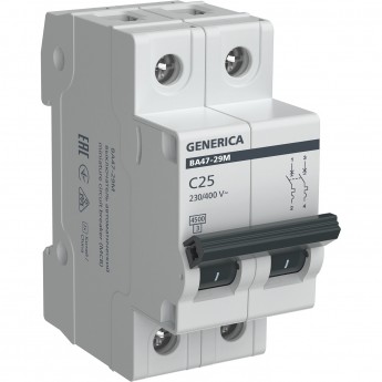 Автоматический выключатель IEK GENERICA ВА47-29М 2P 25А 4,5кА C