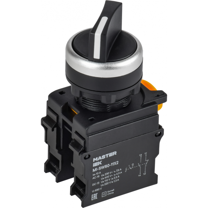 Переключатель на 2 положения IEK MASTER 1НО+1НЗ черный MI-SW60-11X2-3-24-2-K02