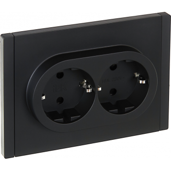 Розетка 2-местная IEK FORTEPIANO с заземлением, с защитными шторками, безвинтовое крепление, 16А FP123 черный FP-R24-16-1-K02