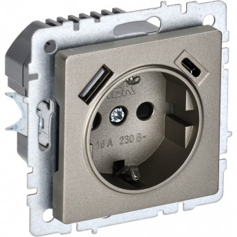 Розетка IEK BRITE РЮш11-1-БрШ 16А с USB A+C 18Вт