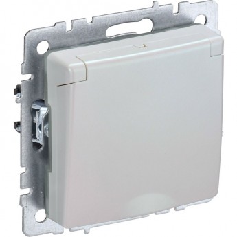 Розетка IEK BRITE с заземлением с защитными шторками и крышкой 16А IP20 РСбш10-3-БрЖ жемчуг