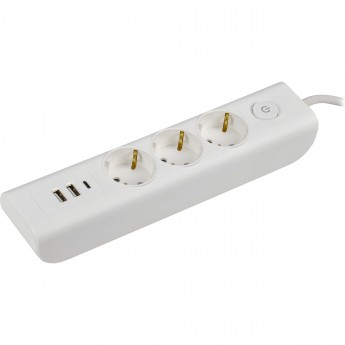 Удлинитель IEK MODERN У03В 3 розетки с заземляющим контактом + USBх3 2м 3х1мм2 16А/250В белый